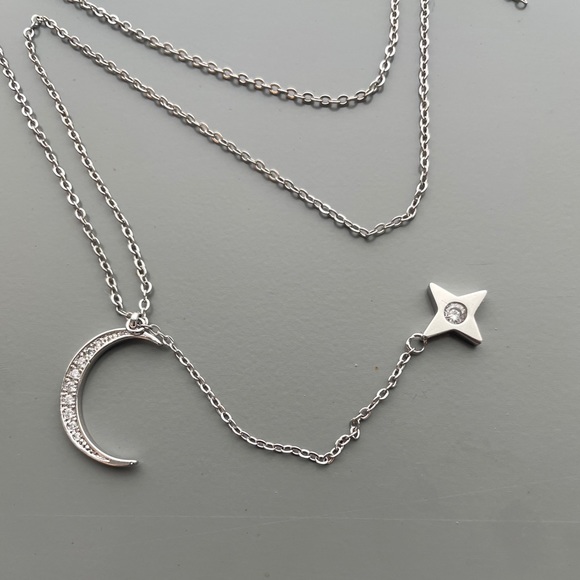 Moon Star Drop Silver Tone Sweet Necklace - Picture 2 of 4